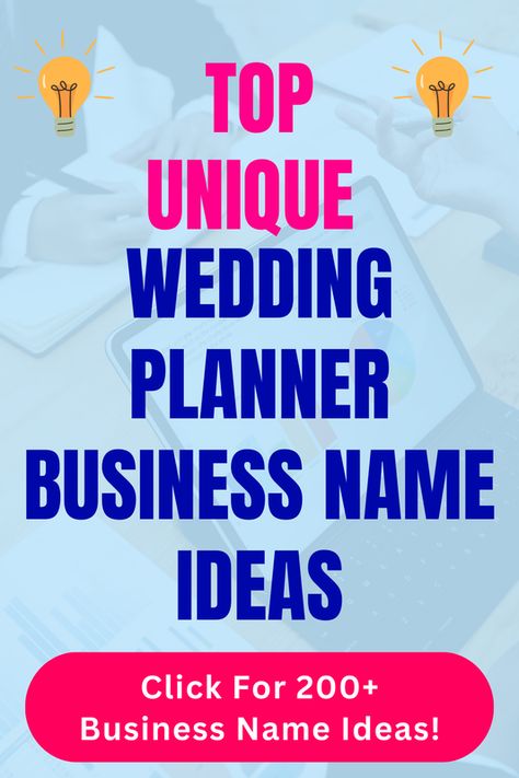 Looking for unique Wedding Planner business name ideas? Check out our list of top unique, funny, cute and catchy Wedding Planner business names in our blog post! Wedding Planner Names Ideas, Wedding Planner Business Card, Wedding Planner Career, Unique Business Names, Wedding Planner Business, Name Idea, Business Name Ideas, Catchy Names, Name Suggestions