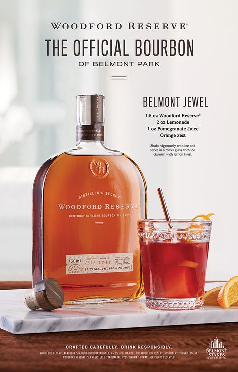 Belmont Jewel | Belmont Stakes Belmont Jewel Cocktail, Woodford Reserve Drinks, Woodford Reserve Cocktails, Woodford Reserve, Bourbon Drinks, Belmont Stakes, Boozy Drinks, Bourbon Cocktails, Mixed Drinks Recipes