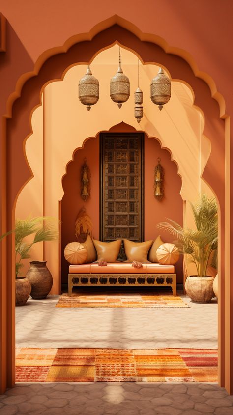 Rajasthan Mood Board, Morocco Color Palette, Mughal Interior, Marocco Interior Design, Indian Style Bedroom, Small Drawing Room, Arabian Design, Studio Background Ideas, Moroccan Home Decor