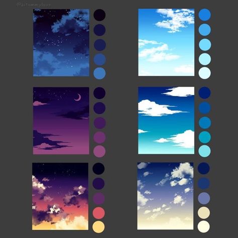 Night Sky Color Palette, Sky Tutorial, Color Theory Art, الفن الرقمي, Concept Art Tutorial, Color Palette Challenge, Color Schemes Colour Palettes, Palette Art, Digital Art Beginner