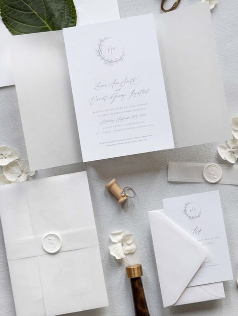 White Wax Seal, Vellum Wrap, Passport Wedding Invitations, Luxury Stationery, Calligraphy Wedding Invitation, Classic Wedding Invitations, Calligraphy Styles, White Wax, Wedding Wraps