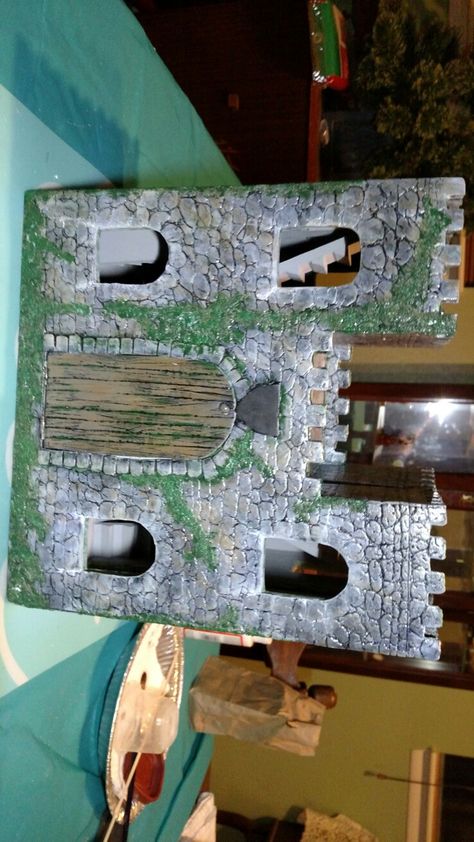 From Michael's wooden castle Wooden Castle Painting Ideas, Michaels Dollhouse Castle, Michaels Wooden Castle, Castle Model Project Kids, Michaels Castle Dollhouse, Wooden Castle Dollhouse, Miniature Castle Diy, Castle Miniature, Fairy Garden Castle