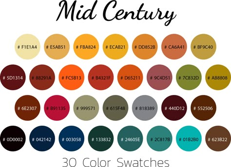 Mid Century Color Swatches Color Palette Ipad - Etsy Ireland Mid Century Color Palette, Mid Century Modern Color Palette, Swatches Color, Vintage Colour Palette, Mid Century Modern Colors, Mid Century Colors, Retro Color Palette, Modern Color Palette, Palette Design