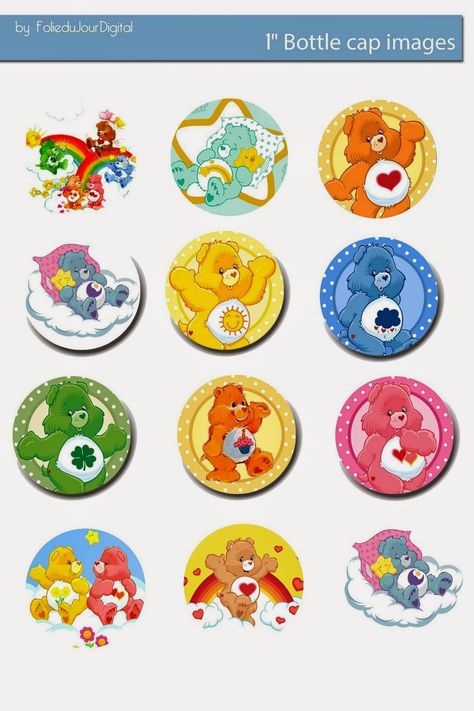 Free Bottle Cap Images: Free Care bears digital bottle cap images Bottle Top Crafts, Bottle Cap Projects, Bottle Cap Jewelry, Care Bear Party, Care Bear Birthday, Bottle Cap Magnets, Teddy Bear Party, Bottle Cap Art, Creation Art