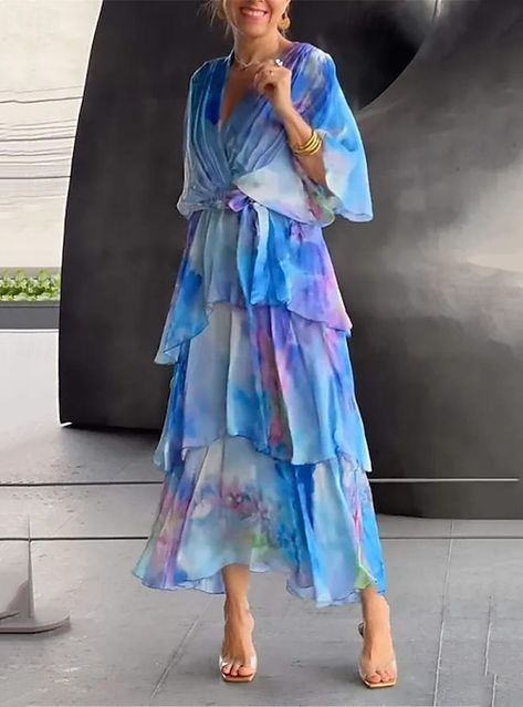 Long Skirt Fashion, Print Chiffon Dress, Marine Uniform, Wedding Guest Dresses, Maxi Robes, Chiffon Maxi, Layer Dress, Long Summer Dresses, Chiffon Maxi Dress