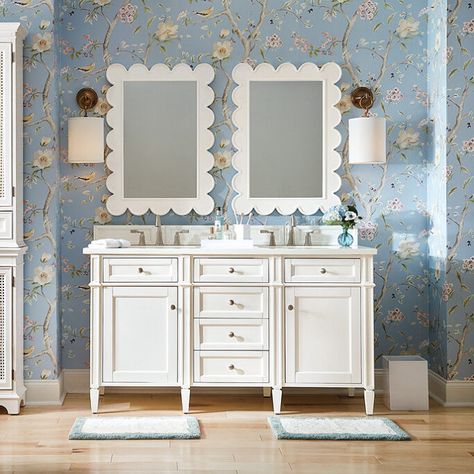 We are loving the scallop decor trend and I'm sharing our favorite scalloped mirrors! Over 23 options you will absolutely love. Grand Millennial, Coastal Decor, Coastal Grandmother, Mirrors Scallop Mirror, Hanging Sconces, Transitional Lighting Fixtures, Closet Storage Systems, Scalloped Mirror, Media Furniture, Rug Size Guide, Girls Bathroom, Outdoor Cushions And Pillows