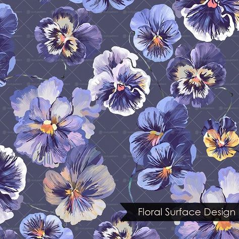 Ready Pattern | Designs on Instagram: “Newly launched painted floral design in shades of blue is a total pleasure to the eyes. Download this pattern now! New surface pattern…” Design Books, Textile Print, Plant Flower, Botanical Pattern, Digital Flowers, Floral Vintage, Floral Illustrations, Print Pattern, Pansies