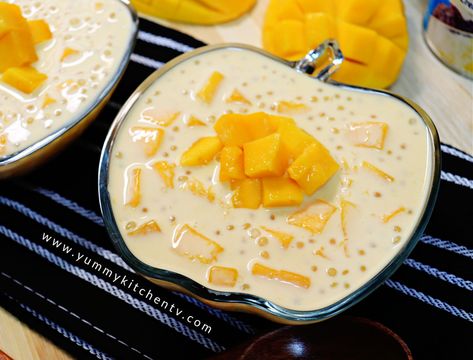 Mango Tapioca - Yummy Kitchen Tapioca Salad, Mango Tapioca Recipe, Tapioca Recipe, Easy Mango Recipes, Mango Tapioca, Refreshing Dessert Recipes, Coconut Milk Dessert, Tapioca Recipes, Mango Sago