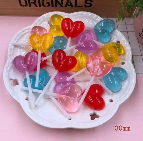 5PCS heart lollipop candy, red lollipop, fake resin lollipop, kawaii candy cabochon, resin candy hea Lolipop Art, Consumerism Art, Resin Lollipop, Sweets Aesthetic, Candy Background, Red Lollipop, Kawaii Candy, Heart Lollipop, Diy Jewelry Charms