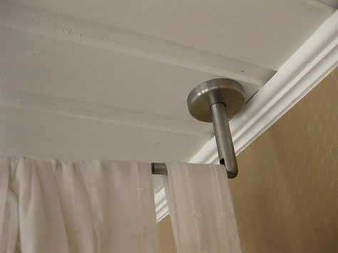 Dignitet cables for hanging curtains/room dividers. From IkeaHackers. Curtains Brown, Small Room Divider, Curtain Room Divider, Canopy Bed Diy, Fabric Room Dividers, Portable Room Dividers, Glass Room Divider, Table Ikea, Hanging Room Dividers