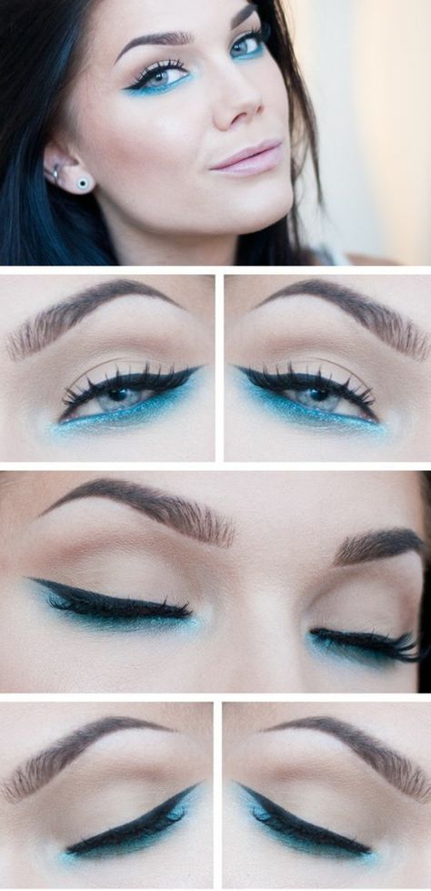 astuce maquillage comment se maquiller les yeux en bleu turquoise et crayon noir sur la paupière supérieure Makeup Tip, Linda Hallberg, Smink Inspiration, Makijaż Smokey Eye, Makeup Guide, Trendy Makeup, Make Up Looks, Sea Breeze, Eye Make