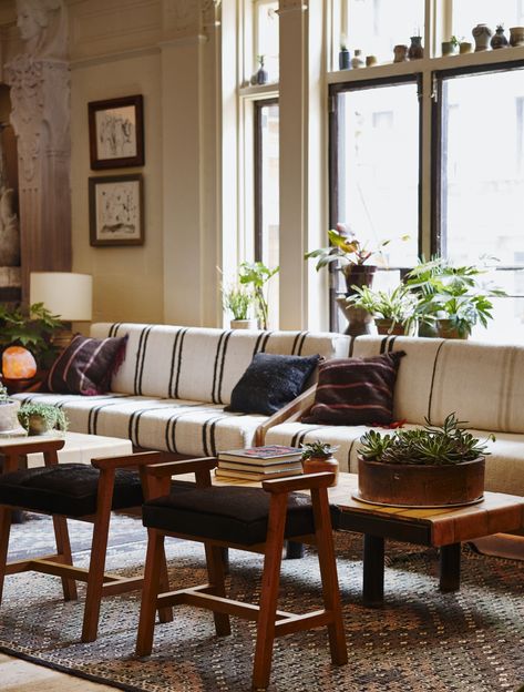 Striped Banquette, Freehand Hotel, Banquette Design, Magic House, Nyc Hotels, Affordable Interior Design, Flatiron Building, Upholstery Diy, Rustic Traditional