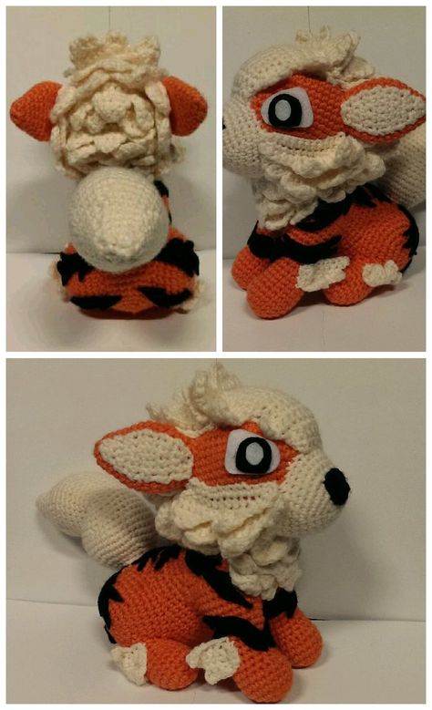 Arcanine Crochet by SirPurlGrey on DeviantArt Vulpix Crochet Pattern, Vulpix Crochet, Fandom Crochet, Nerd Amigurumi, Arcanine Pokemon, Pokemon Amigurumi, Pokemon Crochet, Crochet Pokemon, Pokemon Craft