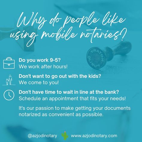 ✨ Mobile notaries offer flexibility and versatility that traditional notaries may not provide. 🌵 Whether you operate a business that requires frequent notarizations or you cater to a client base that spans different locations, partnering with a mobile notary allows you to adapt to varying needs and situations. 📞602-888-4286 📧 azjodinotary@gmail.com 🌐 www.azjodinotary.com #arizonanotary #notarypublic #loansigningagent #viral #NotaryServices #AZJodiNotary Mobile Notary Public Quotes, Mobile Notary Business, Public Notary, Notary Public Business, Loan Signing Agent, Mobile Notary, Bookkeeping Business, Notary Public, Why Do People