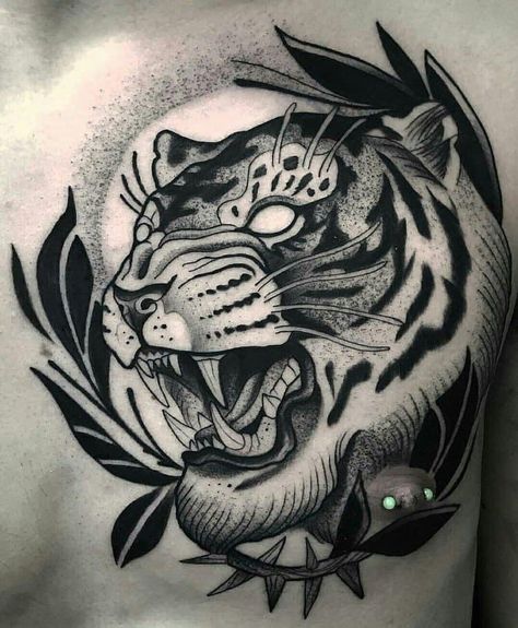 Tattoo Thai Style, Tato Irezumi, Tattoo Thai, Traditional Tattoo Black And White, Tiger Head Tattoo, Best Tattoo Ever, Leopard Tattoos, Surreal Tattoo, Tiger Tattoo Design