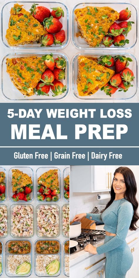 This healthy meal prep menu is for a full 5-day work week and includes healthy breakfast, lunch, dinner, and snacks. All recipes are gluten free with grain free and dairy free options. #mealprep #healthyrecipes Meal Prep For The Week Gluten Dairy Free, 1500 Calorie Meal Plan Gluten Free, Gluten And Dairy Free Meal Plan, 1500 Calorie Meal Plan, Gluten Free Meal Prep, Meal Prep Menu, Macro Meal Plan, Clean Meal Prep, Gf Food