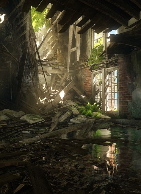 Abandoned House, Mathieu Gasperin on ArtStation at https://www.artstation.com/artwork/xdlO4 Abandoned Cities Art, Abandoned City Art, Apocalypse Home, Apocalypse Landscape, Post Apocalyptic City, Apocalypse World, Apocalypse Aesthetic, Post Apocalyptic Art, Apocalypse Art