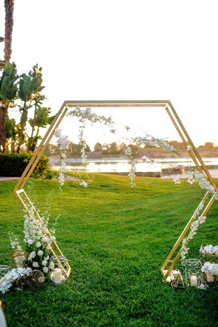 Hexagon Arch 1 – wedding arch Hexagon Arch, Modern Wedding Ceremony, Wedding Backdrops, Wedding Arches, Flowers And Greenery, Wedding Entertainment, Wedding Aisle, Ceremony Decor, Outdoor Wedding Ceremony