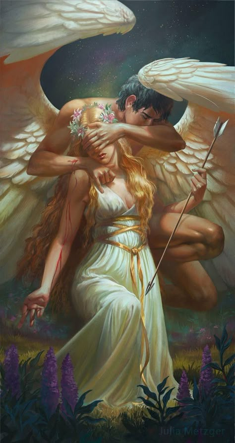 Eros Psyche, Fantasy Romance Art, Eros And Psyche, Cupid And Psyche, Greek Gods And Goddesses, Greek Mythology Art, Romance Art, Tableau Art, Mythology Art