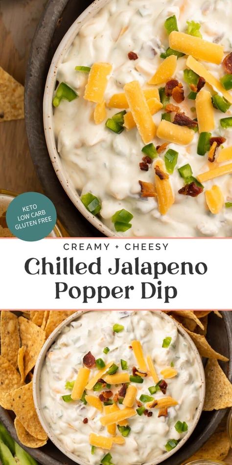 Creamy Jalapeño Popper Dip (Low Carb, Keto) - 40 Aprons Gluten Free Jalapeno Poppers, Jalapeno Dip Recipes, Cold Dip Recipes, Savory Bacon, Best Dip Recipes, Jalapeno Popper Dip, Creamy Jalapeno, Spicy Dip, Popper Dip