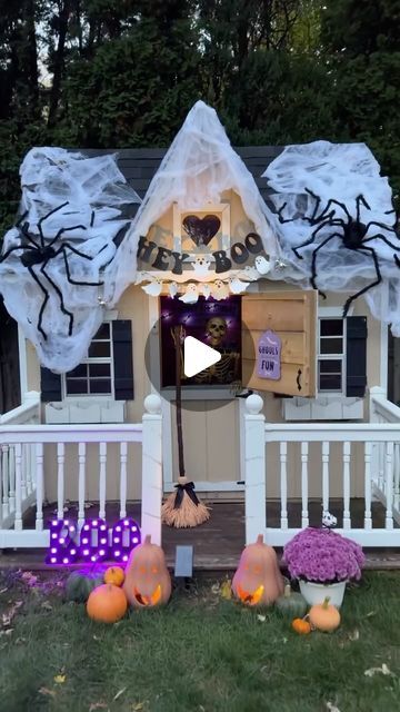 Alyssa Joyce on Instagram: "Spooky playhouse makeover 🦇💜🕸️ 

#halloween #halloweendecor #playhousedecor #cubbyhouse #kidshalloween #spookyseason #spookybabe #kidsplayhouse #kidscubbyhouse #toddler #18monthsold #toddlermom

Comment SHOP below to receive a DM with the link to shop this post on my LTK ⬇ https://liketk.it/4UySu" Spooky Playhouse, Halloween Playhouse, Playhouse Decor, Playhouse Makeover, Kids Cubbies, Cubby House, Kids Playhouse, Toddler Mom, Halloween Kids