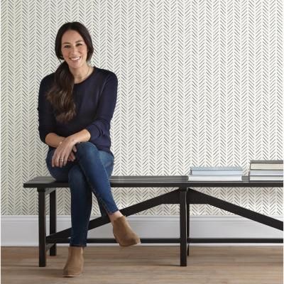 56 sq. ft. Pick-Up Sticks Wallpaper Sticks Wallpaper, Joanna Gaines Wallpaper, Stripped Wallpaper, Farmhouse Wallpaper, Inspired Wallpaper, Pick Up Sticks, How To Hang Wallpaper, Wallpaper Accent Wall, Black And White Wallpaper