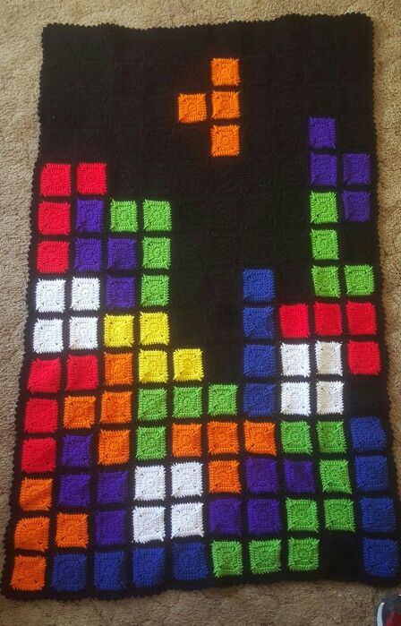 Tetris afghan Tetris Crochet, Crochet Video Game Blanket, Crochet Tetris Blanket, Tetris Crochet Blanket, Crochet Tetris Blanket Pattern, Gamer Blanket Crochet Pattern, Tetris Crochet Blanket Pattern, Crochet 80s Blanket, Crochet 101