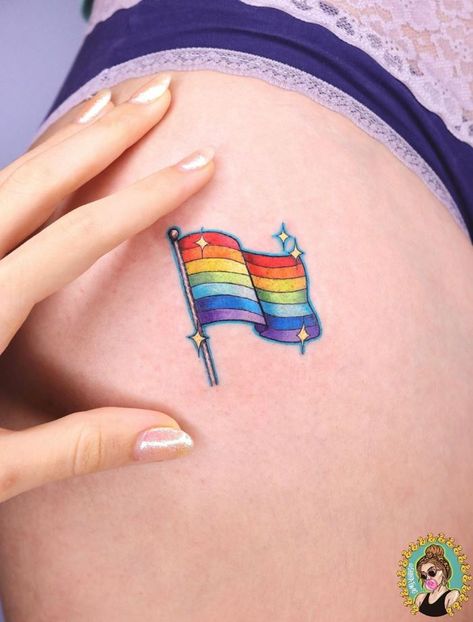 Pride Flag Tattoo Pride Flag Tattoo, Pride Tattoo Ideas, Lip Print Tattoos, Gay Pride Tattoos, Paintbrush Tattoo, Lgbt Tattoo, Gay Tattoo, Empowering Tattoos, Cuff Tattoo