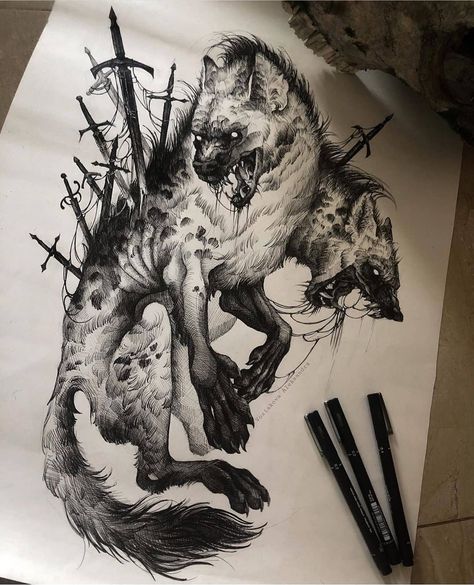 Hyena Tattoo, Creepy Animals, Creepy Drawings, Creepy Tattoos, Spooky Tattoos, Dark Art Tattoo, Desenho Tattoo, Dark Art Drawings, Dark Tattoo