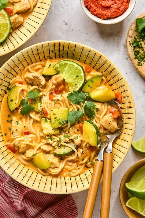 Thai-Inspired Red Curry Soup | Mary's Whole Life Gf Df Soup Recipes, Soup Recipes Non Dairy, Gf Df Soup, Red Curry Coconut Soup, Thai Curry Soup Vegetarian, Thai Red Curry Coconut Soup, Vegan Thai Curry Soup, Thai Red Curry Soup Coconut Milk, Thai Coconut Curry Soup Vegan