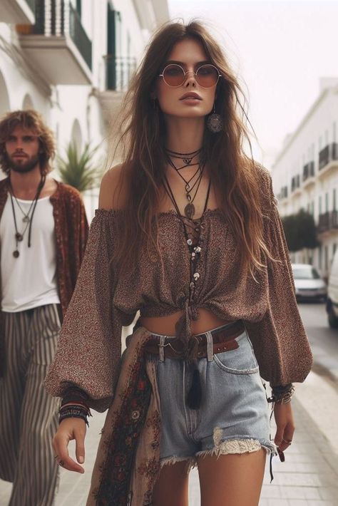 Look Hippie Chic, Looks Hippie, Looks Boho, Boho Street Style, Look Boho Chic, Mode Hippie, Estilo Hippy, Outfit Boho, Boho Summer Outfits