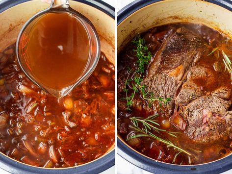 Red Wine Braised Beef! This oven braised beef with red wine is the ultimate fall and winter comfort food! It's tender, juicy, and so flavorful. Red Wine Braised Beef, Wine Braised Beef, Winter Comfort Food, Braised Beef, Winter Comfort, Fall And Winter, Red Wine, Comfort Food, Bacon