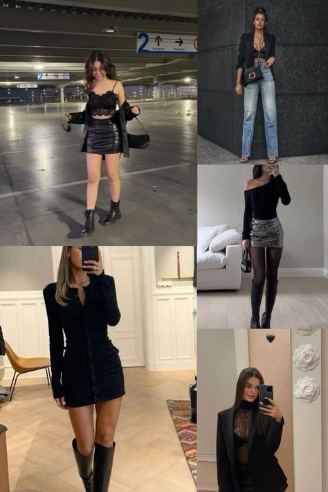 Night Out Outfit Trendy Night Out Outfits, Chic Night Out Outfit, Sleek Dresses, Night Out Outfit Clubwear, Edgy Jeans, Night Out Outfit Ideas, Jeans And Tops, Night Out Looks, Sleek Dress