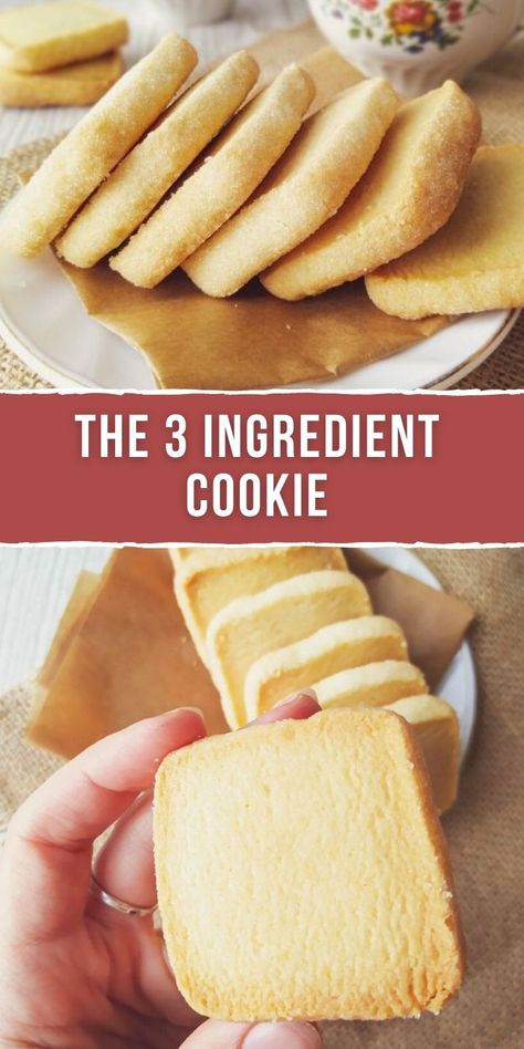 THE 3 INGREDIENT COOKIE Simple Cookies 3 Ingredients, Diy Food Recipes Easy 3 Ingredients, Simple Cookie Recipe 3 Ingredients, Easy Dessert Recipes Quick 3 Ingredients, Easy Cookie Recipes 4 Ingredients Simple, Simple Deserts, Pinterest Desserts, 3 Ingredient Butter Cookies, Amazing Deserts