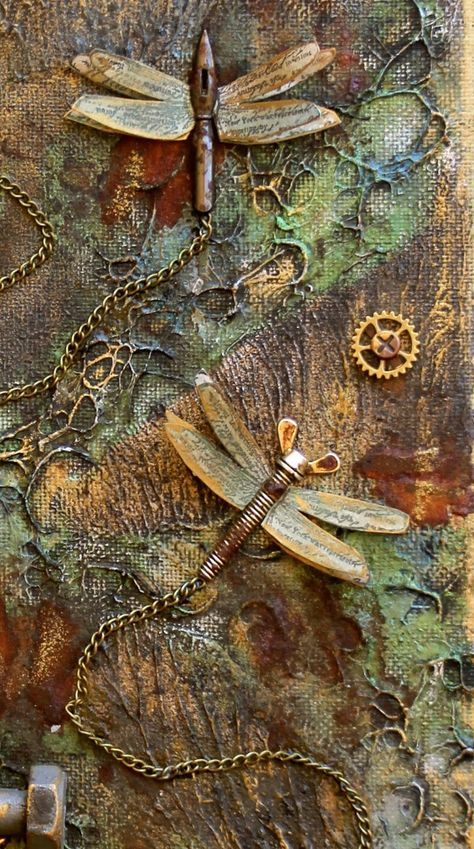 Steampunk Mixed Media Art, Steampunk Mixed Media, Altered Canvas, Mixed Media Art Techniques, Flying Unicorn, Arte Steampunk, Steampunk Crafts, Mixed Media Art Canvas, Busy Busy