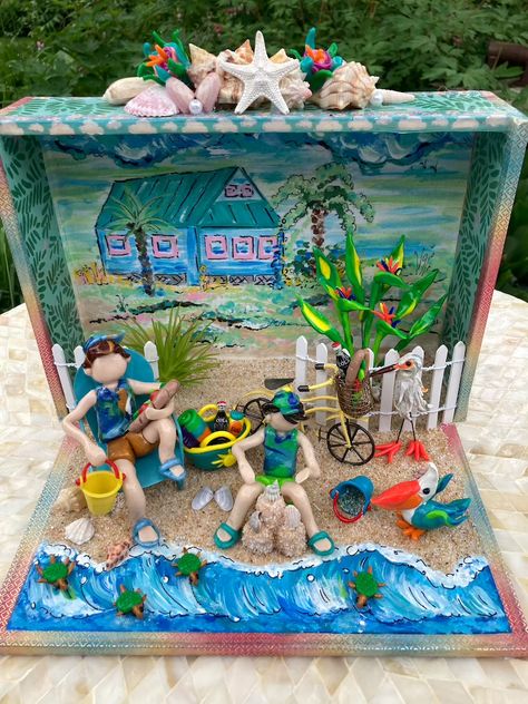 Beach Diorama FOR CUSTOM ORDER Handmade Handpainted Beach - Etsy Canada Beach Diorama, Diorama Kids, Miniature Village, Seaside House, Train Miniature, People Figures, Pink Swarovski, Clay Miniatures, Tropical Art