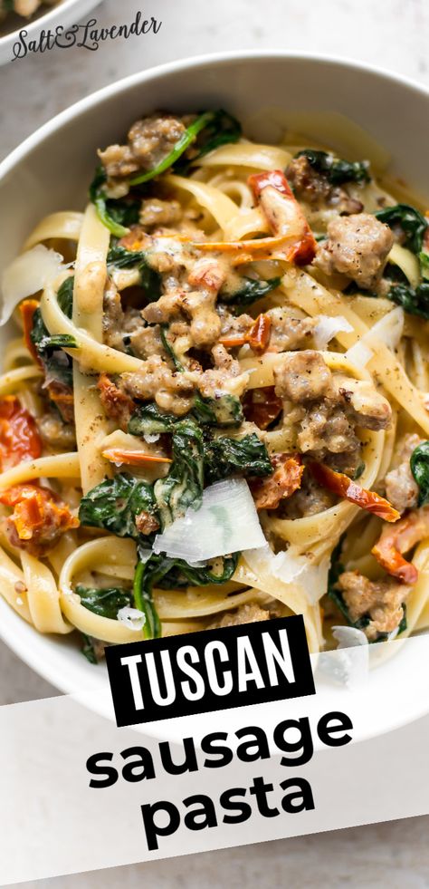 Sausage Parmesan Pasta, Dinner Recipe Sausage, Dinner Sausage, Spinach Sausage Recipes, Sausage And Spinach Recipes For Dinner, Sausage For Dinner, Dinners That Impress, Fall Sausage Recipes, Sausage Fall Recipes