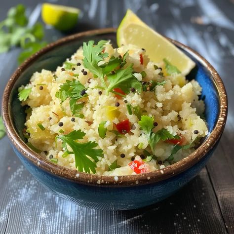 People in South India often eat upma for breakfast. It is made with semolina (also called rava or sooji), flavorful spices, and different kinds of veggies. It's quick and easy to make this tasty and filling dish, which makes it a popular choice for busy mornings or as a light meal. People usually eat upma with a side of salsa or pickle. You can make it your own by adding your favorite veggies and spices. Upma is sure to become a regular food item in your home because it tastes great and has a cozy texture. Upma Recipe Indian Breakfast, Upma Recipe Sooji, Upma Breakfast, Rava Upma, South Indian Breakfast, Upma Recipe, Cozy Texture, Indian Breakfast, Busy Morning