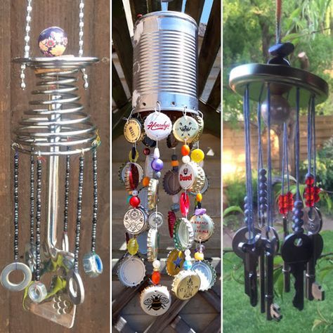 Windchimes from Waste Upcycled Windchimes Diy, Bottle Cap Wind Chime Diy, Windchimes Homemade, Can Wind Chimes, Bottle Cap Wind Chime, Diy Chimes, Windchimes Diy, Wind Chimes Homemade, Soda Can Crafts