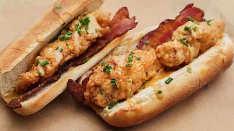 Chicken Tender Sandwich, Louisiana Hot Sauce, Chicken Tender, Game Recipes, Honey Sauce, Wild Game Recipes, Bird Dog, Honey Mustard Sauce, Bacon Cheddar