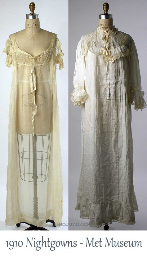 1910-Night-gowns--Met-Museum-- 1800s Costume, Edwardian Nightgown, 1909 Fashion, Gown Aesthetic, Victorian Fashion Women, Victorian Nightgown, Paris 1900, Tea Gown, 1910s Fashion