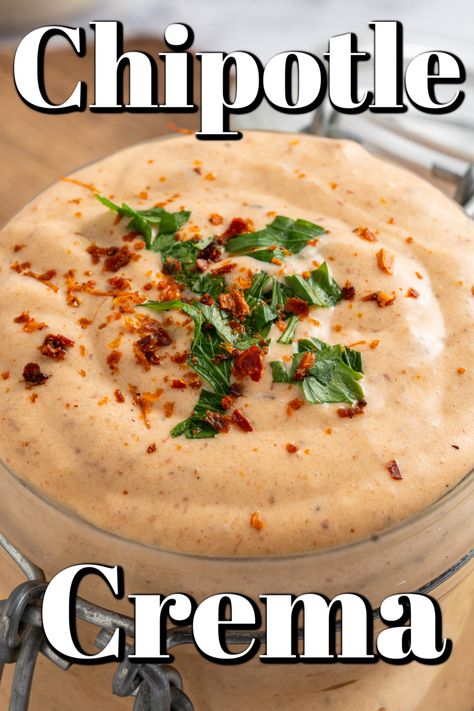 This easy-to-prepare Chipotle Crema will take your tacos, burritos, and even your grilled chicken or burgers to the next level! Chipotle Crema Recipe, Chipotle Cream Sauce, Donkey Sauce, Creamy Chipotle Sauce, Chipotle Burrito, Crema Recipe, Chipotle Crema, Amazing Burger, Cuisinart Food Processor