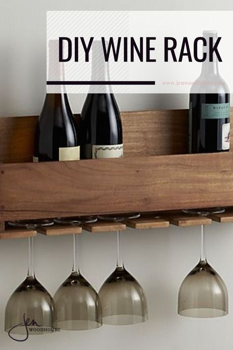 Easily build this Crate and Barrel inspired DIY wine rack from Jen Woodhouse! | #DIY #winerack #jenwoodhouse Dyi Wine Rack, Diy Wooden Wine Holder, Wood Wine Rack Diy, Diy Wine Bottle Holder Wood Wall Mount, Diy Wood Wine Glass And Bottle Holder, Wall Garden Indoor, Wood Wine Holder, Wine Rack Plans, Jen Woodhouse