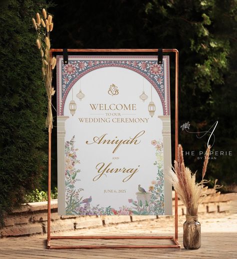 Indian Wedding Signage, Wedding Sunboard, Indian Wedding Welcome Sign, Standee Design Ideas Events, Mehndi Welcome Sign, Welcome Boards Wedding, Sangeet Welcome Board, Indian Wedding Welcome Board, Wedding Welcome Boards