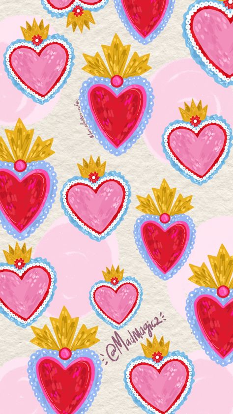 Wallpaper Corazones, Procreate Artwork, Dia De Los Muertos Decorations Ideas, Sacred Heart Art, Folk Art Flowers, Witchy Wallpaper, Hippie Wallpaper, Ceramics Pottery Art, Art Wallpaper Iphone