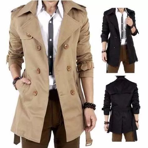 Men Outerwear Casual, Black Trench Coat Men, Outer Blazer, Windbreaker Fashion, Spring Trench Coat, Long Coat Men, Double Breasted Overcoat, Men's Trench Coat, Long Coat Jacket