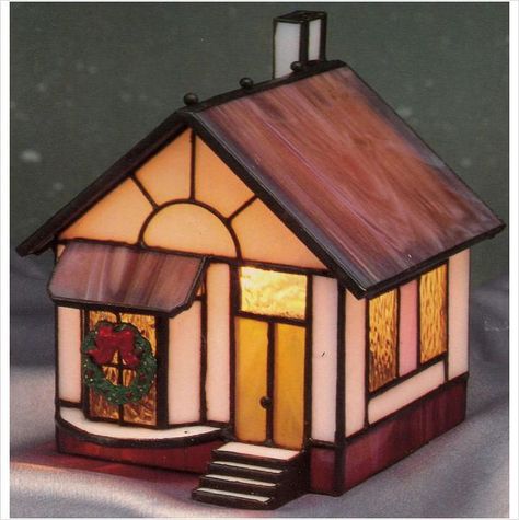 Stained Glass House, Christmas Stained Glass, Stained Glass Candle Holders, Stained Glass Candles, Glass Houses, Stained Glass Church, Glass Suncatchers, Glass Building, Glass Creations