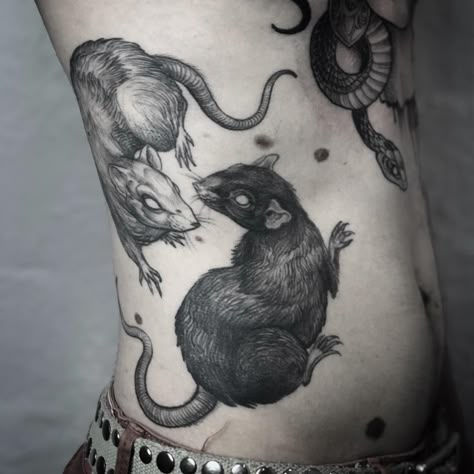 Healed #rattattoo #linework #blackwork #blackworkerssubmission #blxckink #tattoodo #blackart Tough Tattoos, Body Museum, Alex Tabuns, Rat Tattoo, 42 Tattoo, Phönix Tattoo, Tier Tattoo, Borneo Tattoo, Tattoos Inspiration