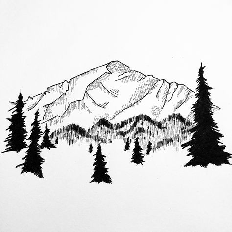 Pikes Peak • Minimalist • Pen and Ink • Blackwork Peak Tattoo, Map Assets, Draw Step By Step, Pen Drawings, Delicate Tattoo, Blackwork Embroidery, Embroidery Tshirt, Architecture Concept Drawings, Mountain Tattoo