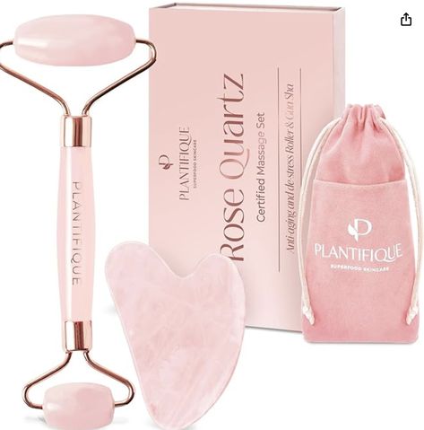 Anti Aging Rose Quartz Face Roller and Gua Sha Facial Tools for Face, Eyes, Neck - Face Massager Beauty Skin Care Products Face Roller And Gua Sha, Rose Quartz Face Roller, Quartz Face Roller, Skin Care Rollers, Beauty Skin Care Products, Gua Sha Stone, Roller And Gua Sha, Facial Tools, Gua Sha Facial